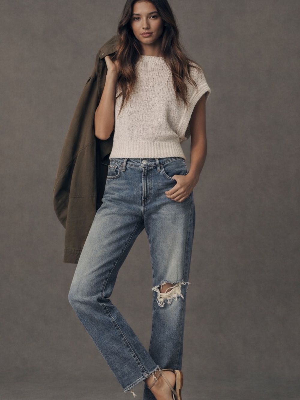 Agolde Distressed Straight Leg Jeans Size 27 High Rise Vintage Wash Raw Hem